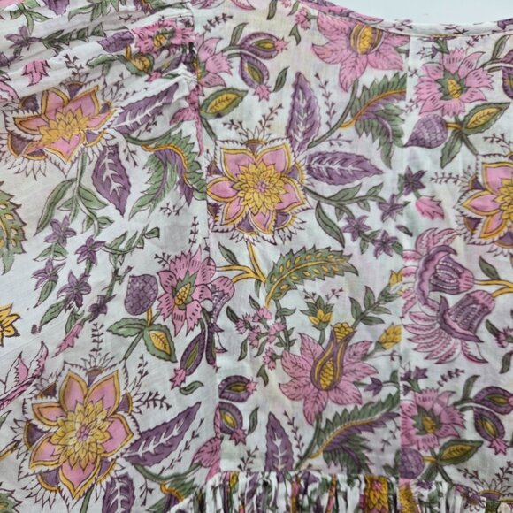 Daughters of India White Fuchsia Floral Kyra 100% Cotton Maxi Dress XS - Picture 15 of 16